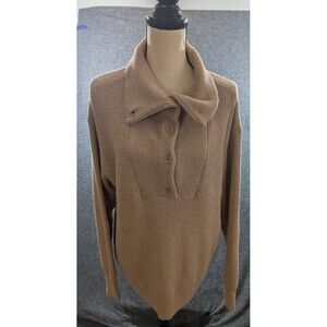 Aerie Women's Sweater Pullover Classic Tan Waffle Knit Button Collared Size M